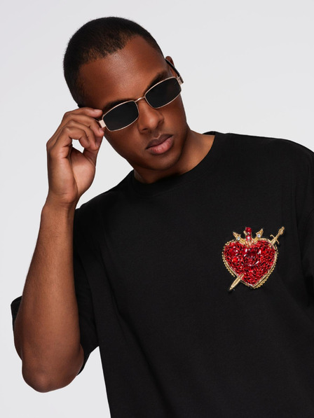 Ombre Clothing Muška pamučna majica sa aplikacijom nakita na prsima - crna V1 OM-TSCT-0290 Ombre Clothing