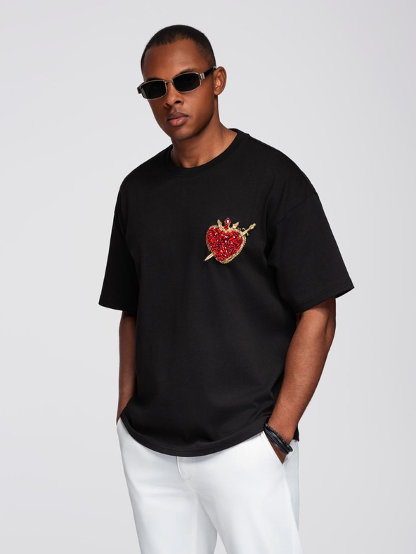 Ombre Clothing Muška pamučna majica sa aplikacijom nakita na prsima - crna V1 OM-TSCT-0290 Ombre Clothing