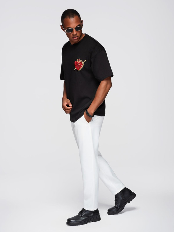 Ombre Clothing Muška pamučna majica sa aplikacijom nakita na prsima - crna V1 OM-TSCT-0290 Ombre Clothing