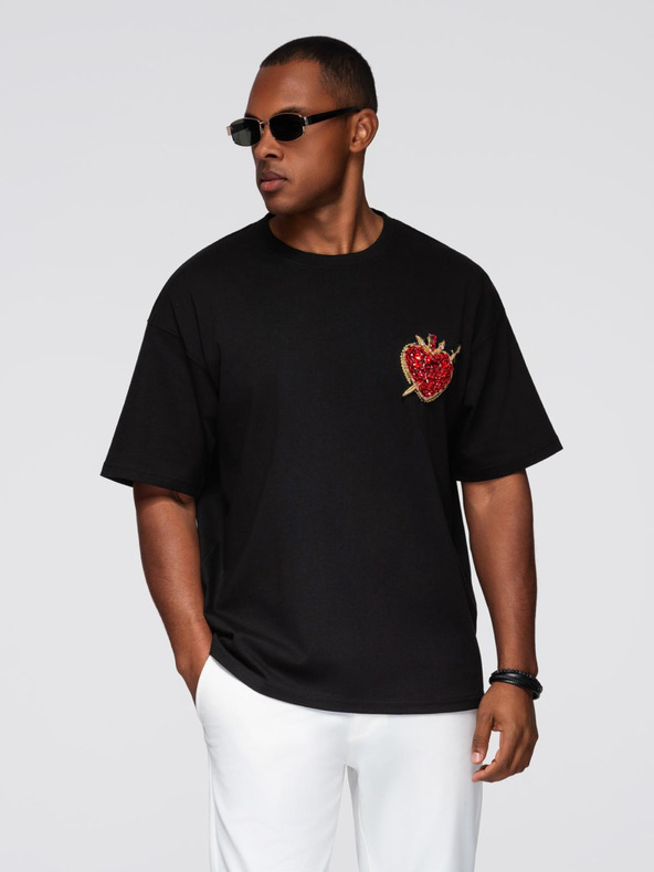 Ombre Clothing Muška pamučna majica sa aplikacijom nakita na prsima - crna V1 OM-TSCT-0290 Ombre Clothing