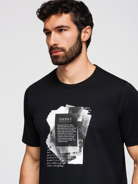 Ombre Clothing Muška pamučna majica sa zanimljivim printom na prsima - crna V1 OM-TSPT-0261 Ombre Clothing