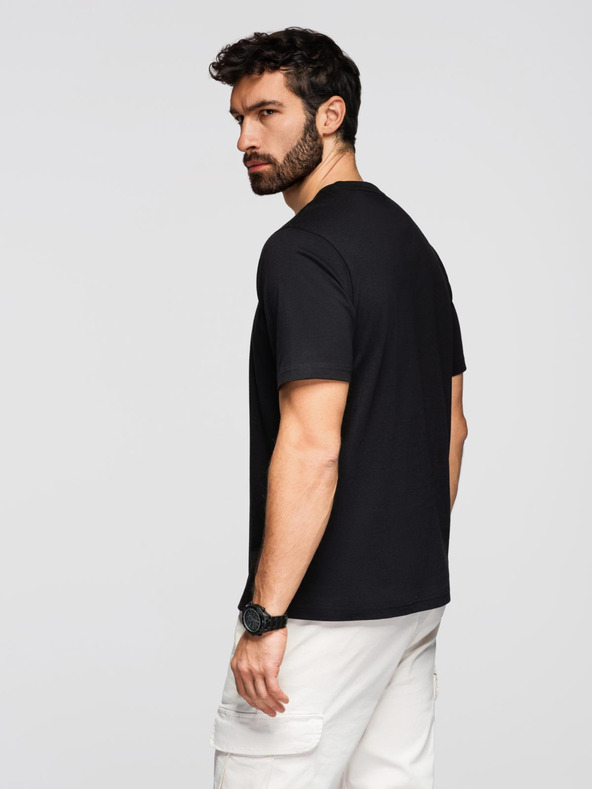 Ombre Clothing Muška pamučna majica sa zanimljivim printom na prsima - crna V1 OM-TSPT-0261 Ombre Clothing