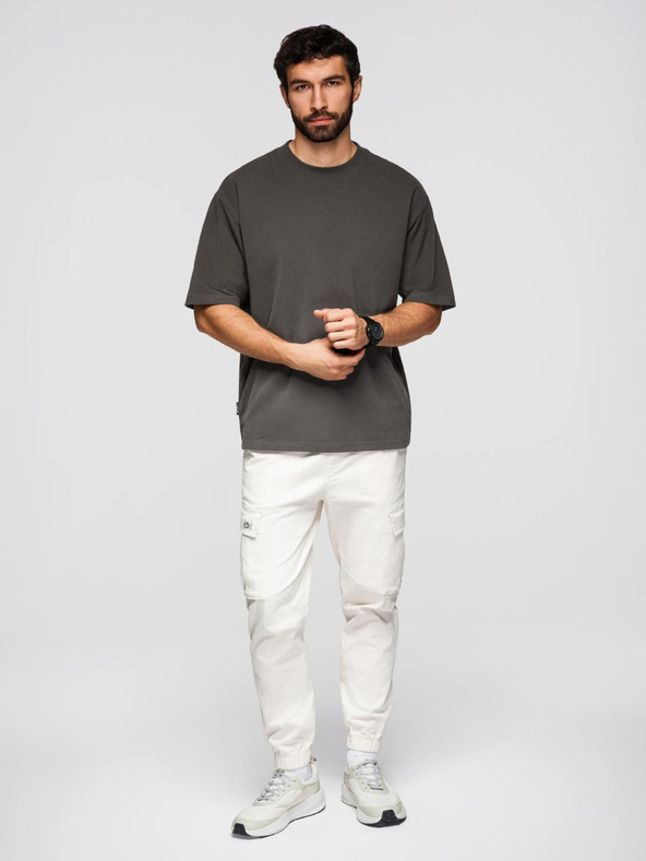 Ombre Clothing Muška pamučna majica LOOSE FIT s okruglim vratom - sivozelena V3 OM-TSBC-0267 Ombre Clothing