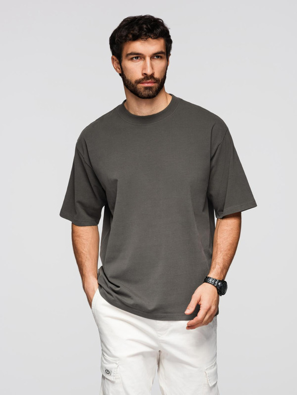 Ombre Clothing Muška pamučna majica LOOSE FIT s okruglim vratom - sivozelena V3 OM-TSBC-0267 Ombre Clothing