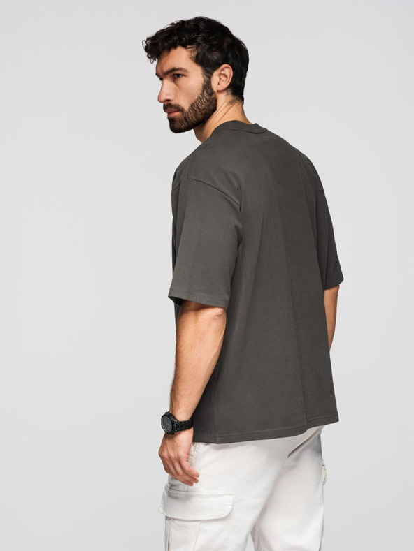 Ombre Clothing Muška pamučna majica LOOSE FIT s okruglim vratom - sivozelena V3 OM-TSBC-0267 Ombre Clothing