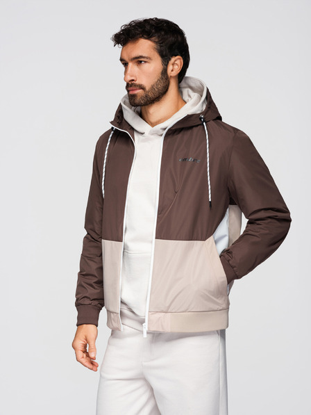 Ombre Clothing Muška lagana jakna regular fit s podstavom i kapuljačom - smeđa-bež V1 OM-JANP-0242 Ombre Clothing