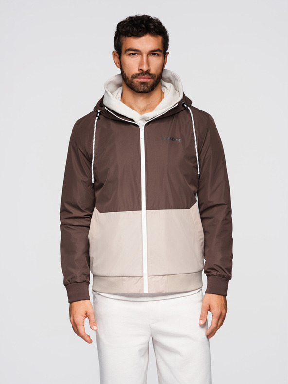 Ombre Clothing Muška lagana jakna regular fit s podstavom i kapuljačom - smeđa-bež V1 OM-JANP-0242 Ombre Clothing
