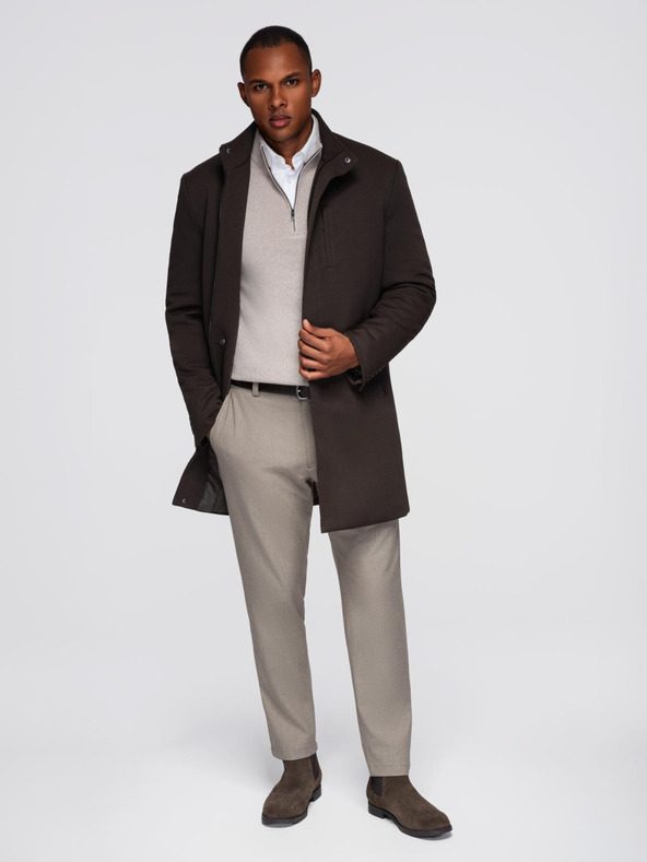 Ombre Clothing Muški strukturirani kaput s visokim ovratnikom - tamno smeđi V5 OM-COWC-0136 Ombre Clothing