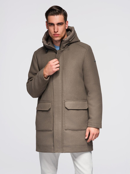 Ombre Clothing Muški vuneni kaput parka s kapuljačom - khaki V2 OM-COWC-0132 Ombre Clothing