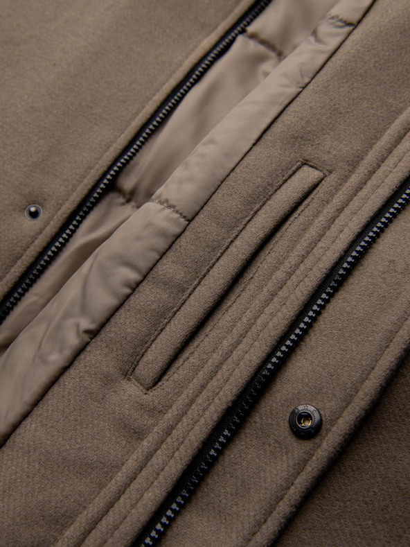 Ombre Clothing Muški vuneni kaput parka s kapuljačom - khaki V2 OM-COWC-0132 Ombre Clothing