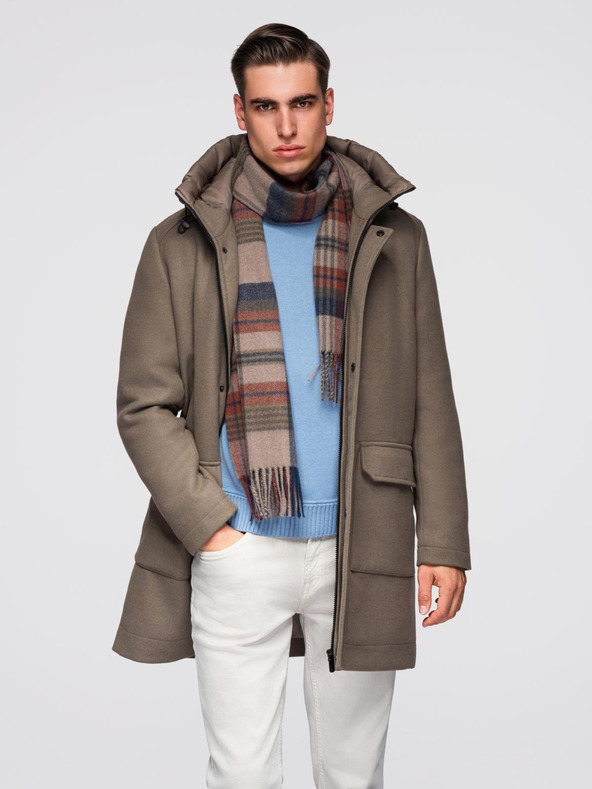 Ombre Clothing Muški vuneni kaput parka s kapuljačom - khaki V2 OM-COWC-0132 Ombre Clothing