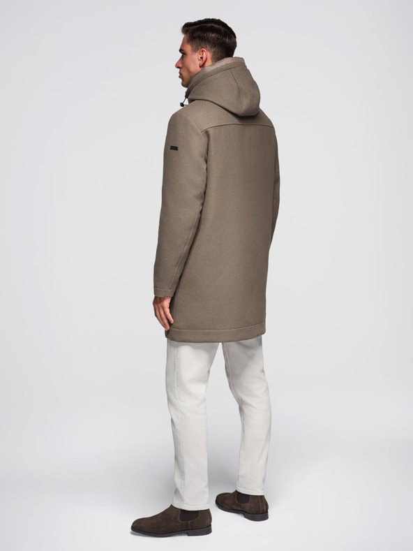 Ombre Clothing Muški vuneni kaput parka s kapuljačom - khaki V2 OM-COWC-0132 Ombre Clothing