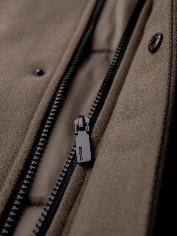 Ombre Clothing Muški vuneni kaput parka s kapuljačom - khaki V2 OM-COWC-0132 Ombre Clothing