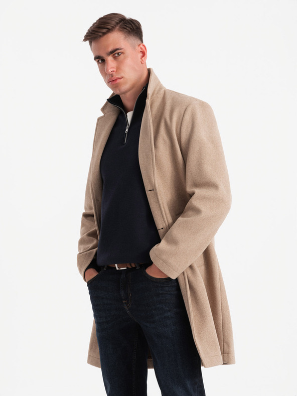 Ombre Clothing Muški lagani jednoredan kaput - bež V7 OM-COWC-0104 Ombre Clothing