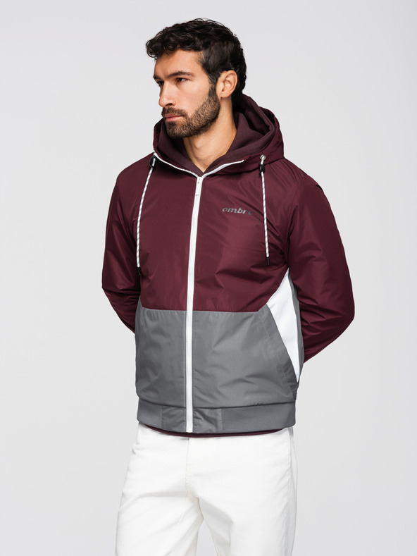 Ombre Clothing Muška lagana jakna regular fit s podstavom i kapuljačom - vino siva V3 OM-JANP-0242 Ombre Clothing