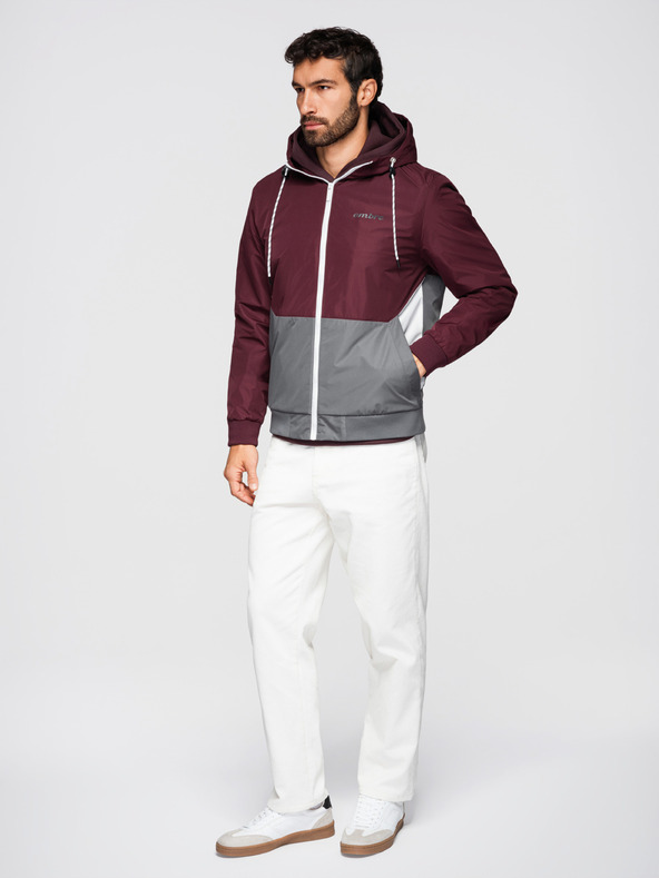 Ombre Clothing Muška lagana jakna regular fit s podstavom i kapuljačom - vino siva V3 OM-JANP-0242 Ombre Clothing