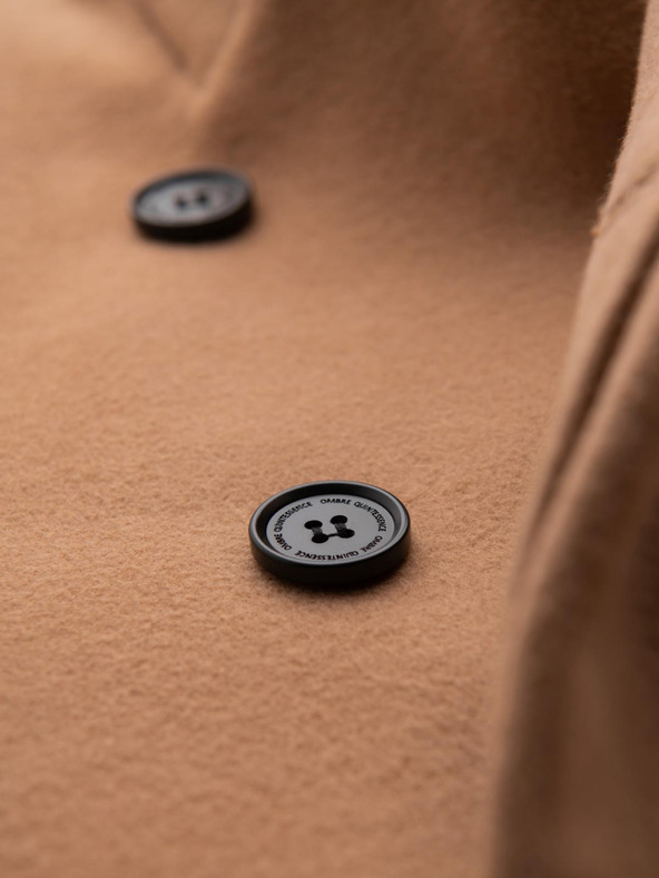 Ombre Clothing Muški kaput s asimetričnim zapinjanjem i visokim ovratnikom - svijetlo smeđi V4 OM-COWC-0141 Ombre Clothing