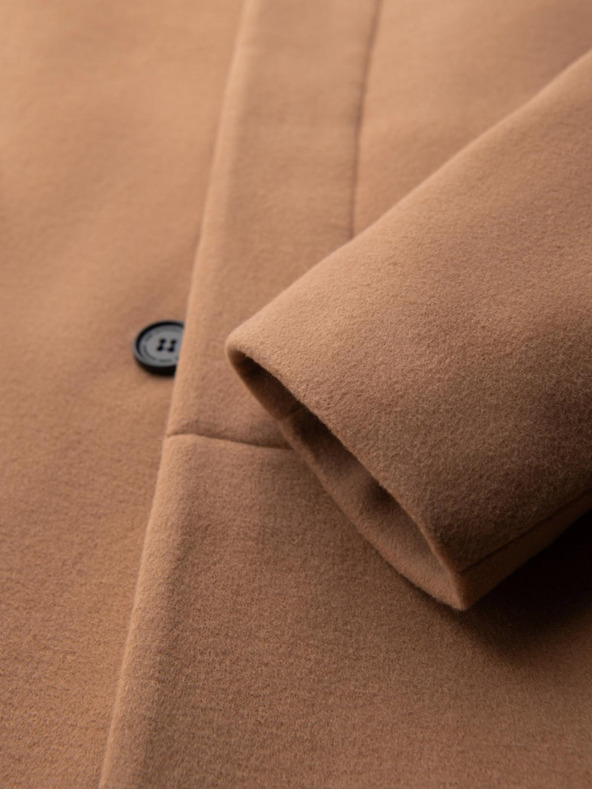 Ombre Clothing Muški kaput s asimetričnim zapinjanjem i visokim ovratnikom - svijetlo smeđi V4 OM-COWC-0141 Ombre Clothing