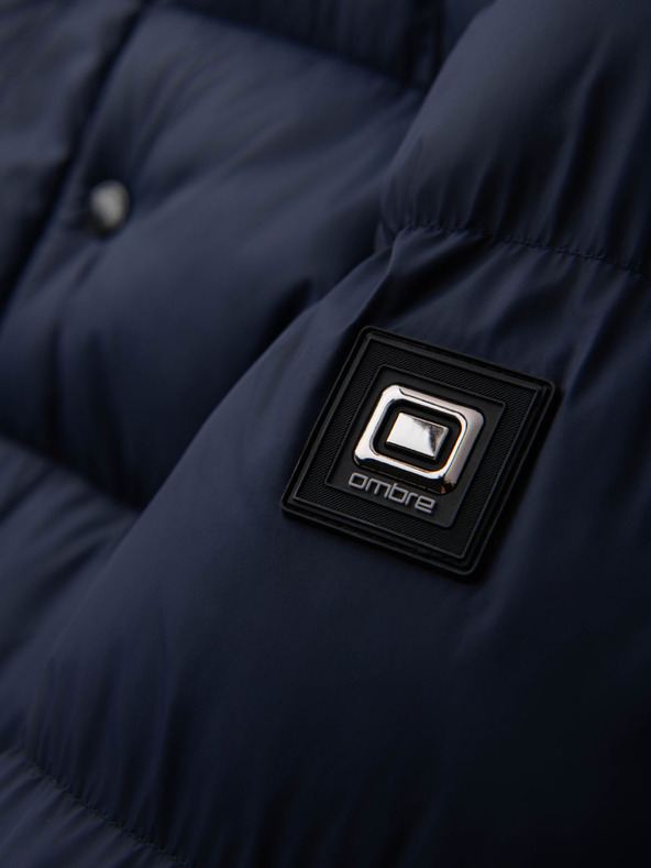 Ombre Clothing Muška stepana jakna s visokom kapuljačom na patent - tamno plava V2 OM-JAHP-0238 Ombre Clothing