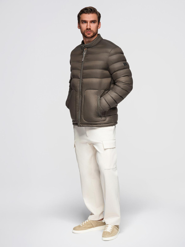 Ombre Clothing Muška klasična stepana jakna s pokrajnjom - maslinasta V3 OM-JALP-0261 Ombre Clothing