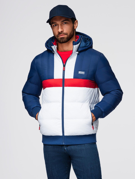 Ombre Clothing Muška šarena retro sportska jakna - plava i bijela V1 OM-JALP-0296 Ombre Clothing