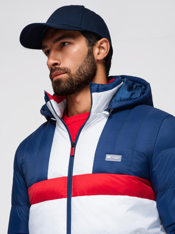 Ombre Clothing Muška šarena retro sportska jakna - plava i bijela V1 OM-JALP-0296 Ombre Clothing