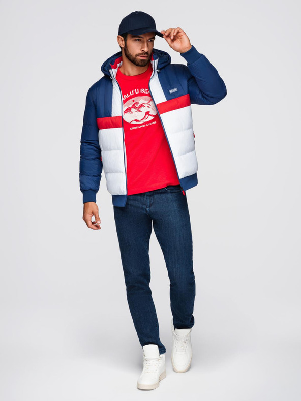 Ombre Clothing Muška šarena retro sportska jakna - plava i bijela V1 OM-JALP-0296 Ombre Clothing