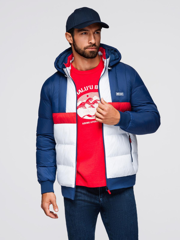 Ombre Clothing Muška šarena retro sportska jakna - plava i bijela V1 OM-JALP-0296 Ombre Clothing