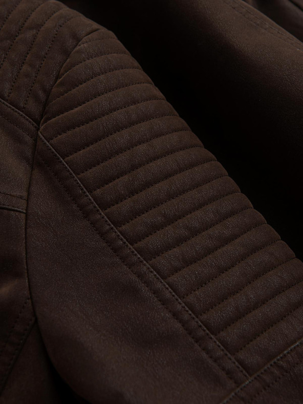 Ombre Clothing Muška stična jakna od ekokože s stojećim ovratnikom - tamno smeđa V1 C637 Ombre Clothing