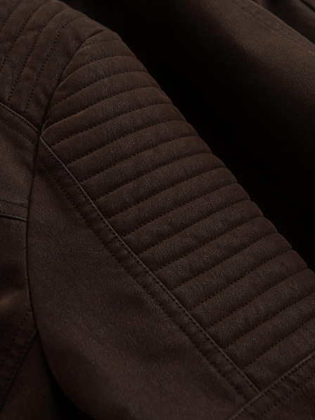 Ombre Clothing Muška stična jakna od ekokože s stojećim ovratnikom - tamno smeđa V1 C637 Ombre Clothing