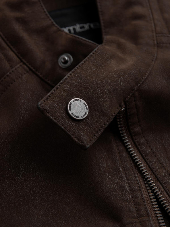 Ombre Clothing Muška stična jakna od ekokože s stojećim ovratnikom - tamno smeđa V1 C637 Ombre Clothing