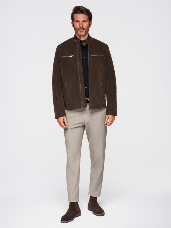 Ombre Clothing Muška stična jakna od ekokože s stojećim ovratnikom - tamno smeđa V1 C637 Ombre Clothing