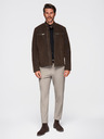 Ombre Clothing Muška stična jakna od ekokože s stojećim ovratnikom - tamno smeđa V1 C637 Ombre Clothing