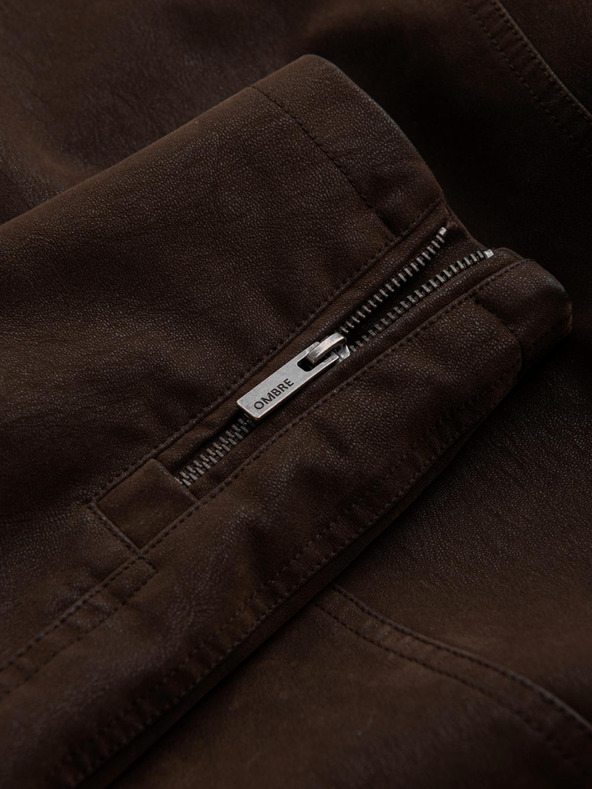 Ombre Clothing Muška stična jakna od ekokože s stojećim ovratnikom - tamno smeđa V1 C637 Ombre Clothing