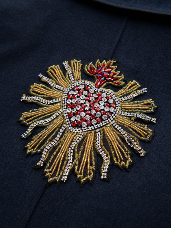 Ombre Clothing Muški dvořadni kaput s vunom i dekorativnim aplikacijama - V1 mornarsko plava OM-COWC-0149 Ombre Clothing