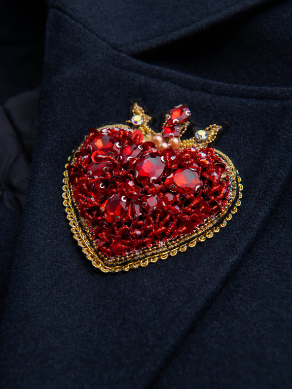 Ombre Clothing Muški dvořadni kaput s vunom i dekorativnim aplikacijama - V1 mornarsko plava OM-COWC-0149 Ombre Clothing