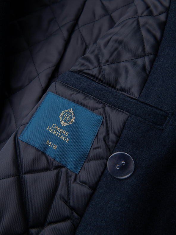 Ombre Clothing Muški dvořadni kaput s vunom i dekorativnim aplikacijama - V1 mornarsko plava OM-COWC-0149 Ombre Clothing