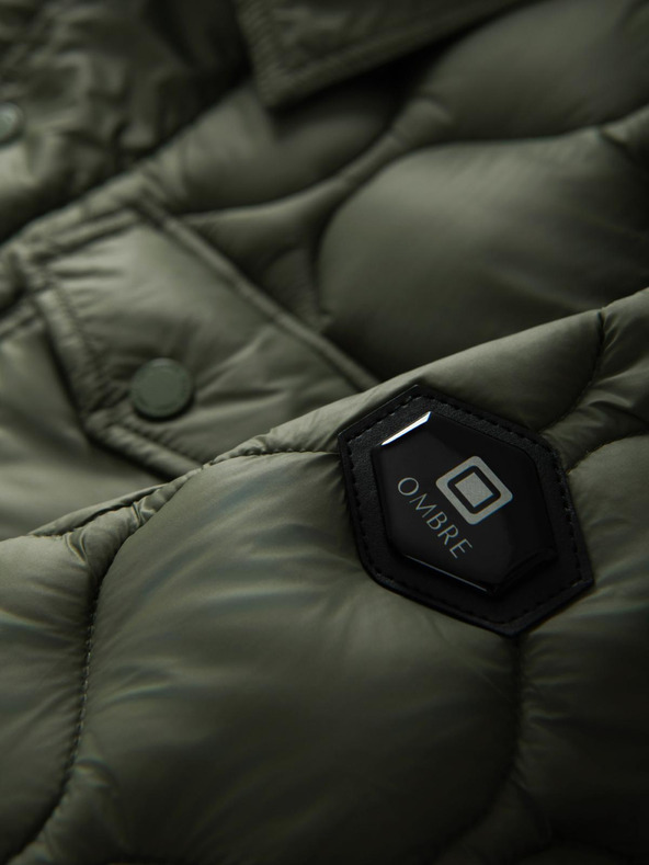 Ombre Clothing Muška prošivana jakna košuljnog kroja - maslinasta V2 OM-JALP-0215 Ombre Clothing
