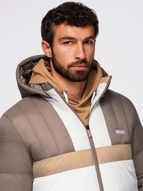 Ombre Clothing Muška šarena retro sportska jakna - bež i bijela V2 OM-JALP-0296 Ombre Clothing