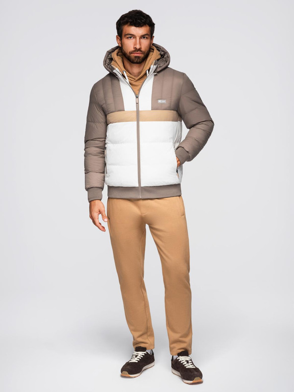 Ombre Clothing Muška šarena retro sportska jakna - bež i bijela V2 OM-JALP-0296 Ombre Clothing