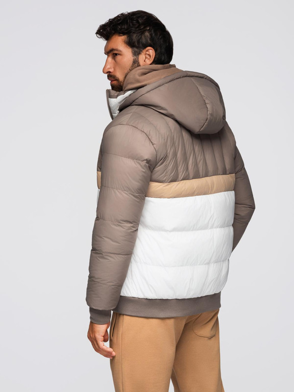 Ombre Clothing Muška šarena retro sportska jakna - bež i bijela V2 OM-JALP-0296 Ombre Clothing