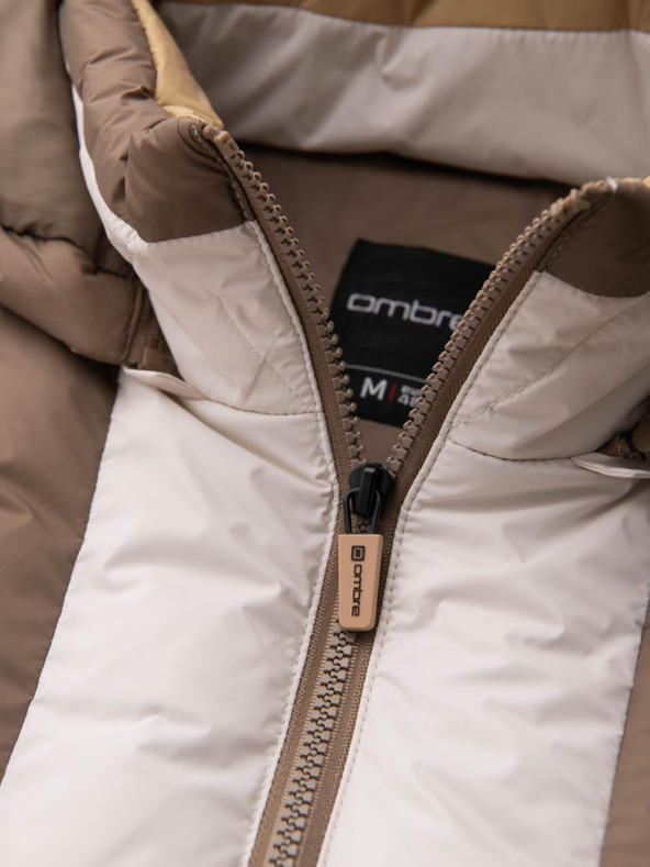 Ombre Clothing Muška šarena retro sportska jakna - bež i bijela V2 OM-JALP-0296 Ombre Clothing