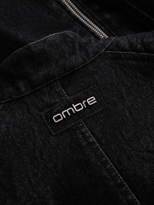 Ombre Clothing Muška stična jakna od ekokože s stojećim ovratnikom - crna V2 C637 Ombre Clothing