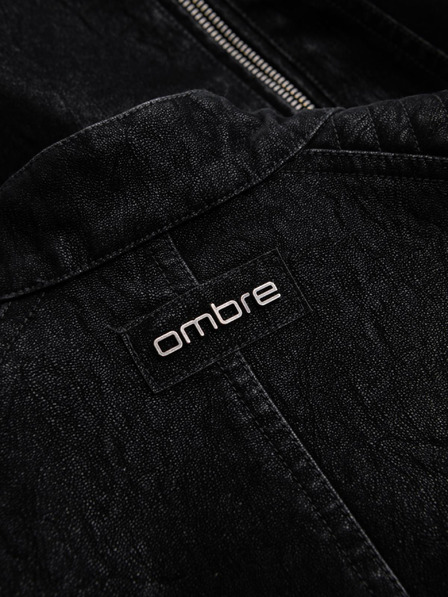 Ombre Clothing Muška stična jakna od ekokože s stojećim ovratnikom - crna V2 C637 Ombre Clothing