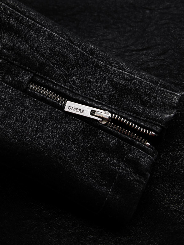Ombre Clothing Muška stična jakna od ekokože s stojećim ovratnikom - crna V2 C637 Ombre Clothing