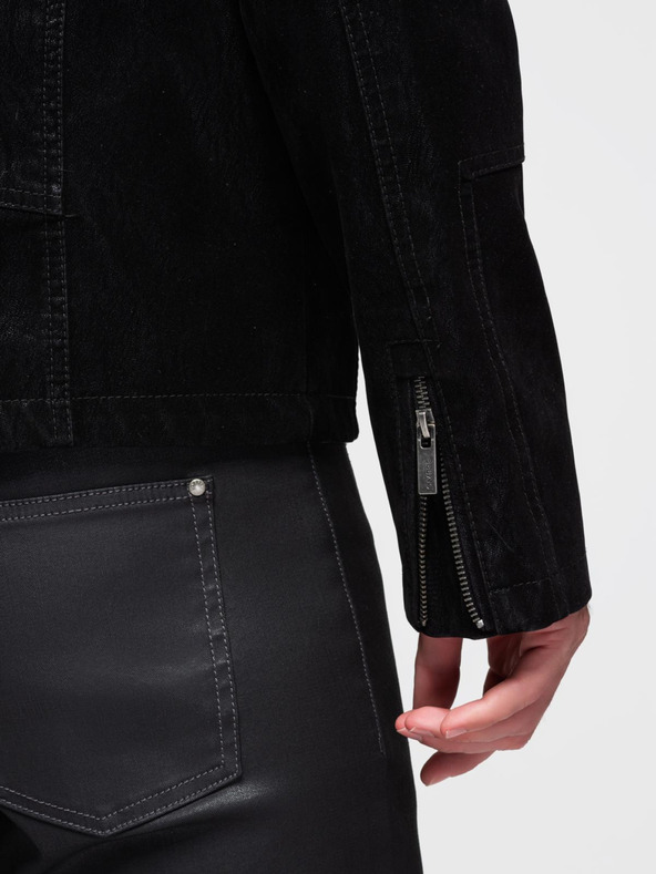 Ombre Clothing Muška stična jakna od ekokože s stojećim ovratnikom - crna V2 C637 Ombre Clothing