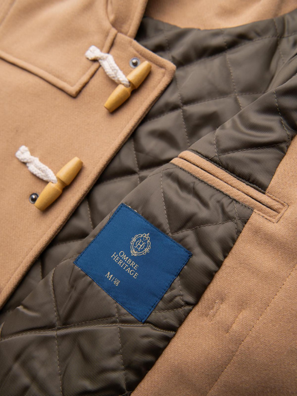 Ombre Clothing Muški vuneni kaput s kapuljačom - svijetlo smeđi V1 OM-COWC-0131 Ombre Clothing