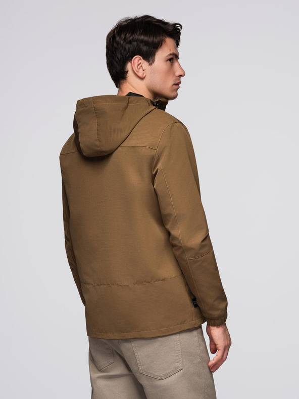 Ombre Clothing Muška laka jakna s nepropusnom slojem i kapuljačom - smeđa V2 C638 Ombre Clothing
