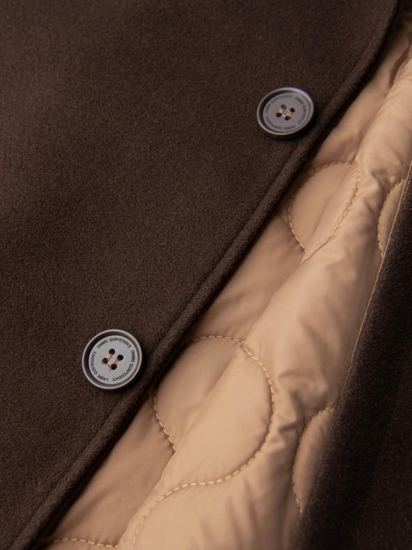 Ombre Clothing Muški dugačak jednořadni kaput s ovratnikom i donjom košuljom - smeđi V4 OM-COWC-0135 Ombre Clothing