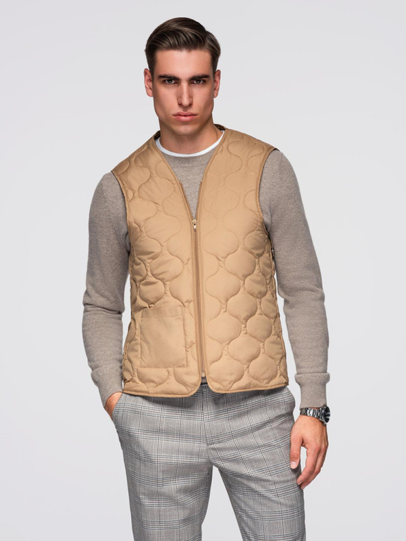 Ombre Clothing Muški dugačak jednořadni kaput s ovratnikom i donjom košuljom - smeđi V4 OM-COWC-0135 Ombre Clothing